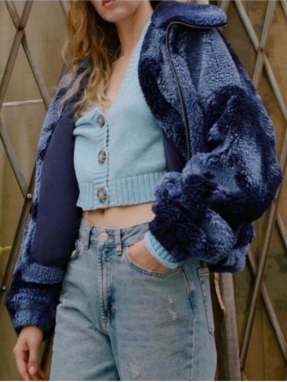 URBAN OUTFITTERS Women's Cozy Funky Blue Tie Dye Sherpa Teddy Coat Jacket Sz S